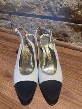 Salvatore Ferragamo - Black and White Slingback Heels